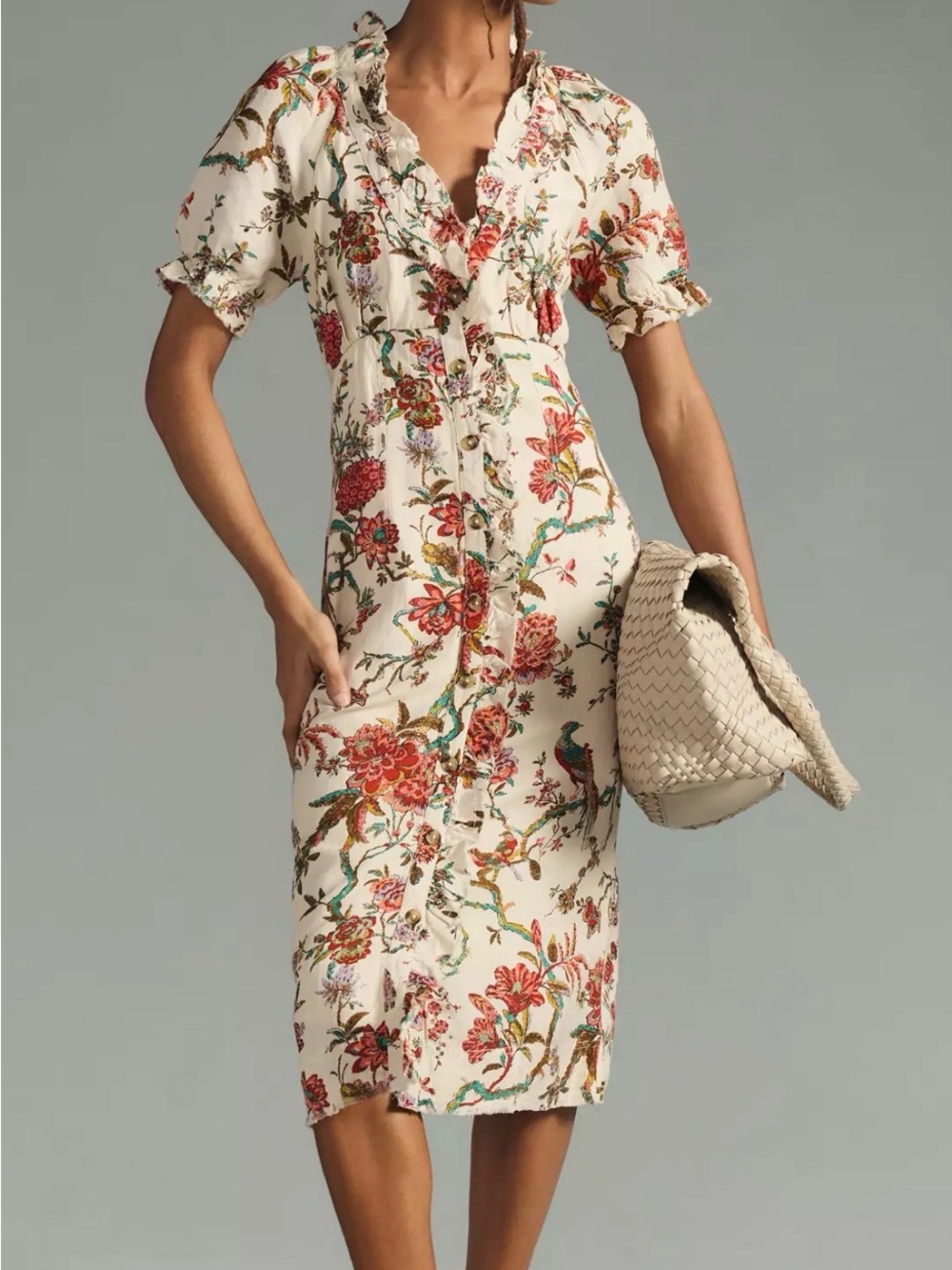 PILCRO Anthropologie Ruffle Collar Button-Down Midi Dress